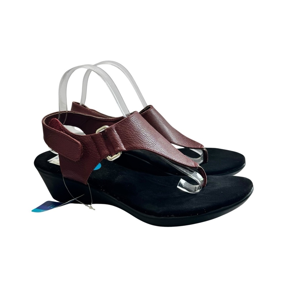 T Ankle Strap Boho Fest Faux Leather Thong Wedge Sandals Womens 10 Wide Burgundy